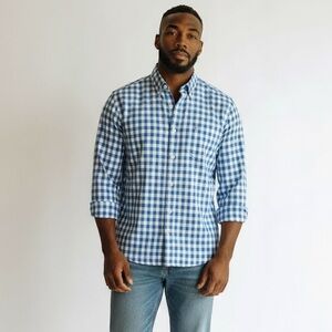 Rodd & Gunn Men's Blue Checkered Button-Up Shirt Size L Long Sleeve